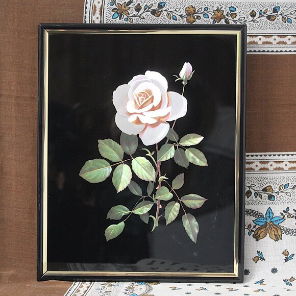 Vintage Kafka Hand-Etched Glass Art – Roses – Framed 8.5" x 11" - Picture 7 of 7